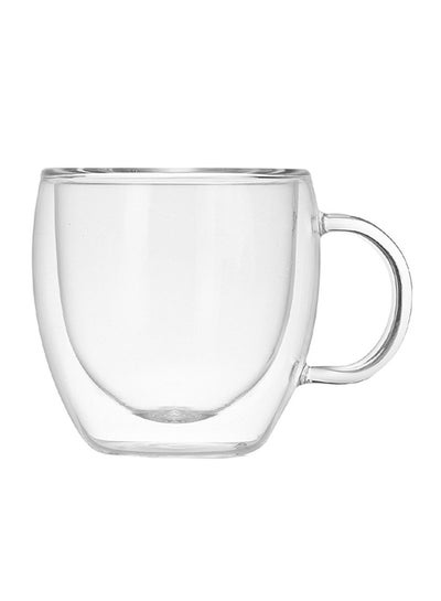 Buy Double Layers Coffee Mug With Handle Heat Insulation Drinking Cup Transparent 7.4x4.5x8cm in Egypt