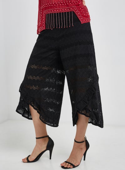 Buy Lace Detail Wide Leg Pants Black in UAE