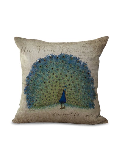 اشتري Beautiful Peacock Printed Decorative Throw Pillow Beige/Blue/Green في الامارات