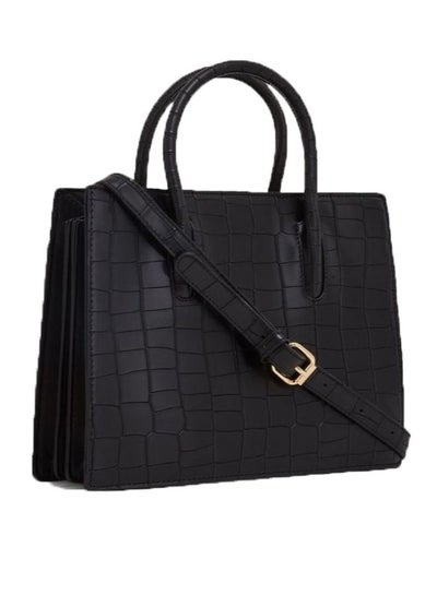 Buy Textured Tote Black in Saudi Arabia