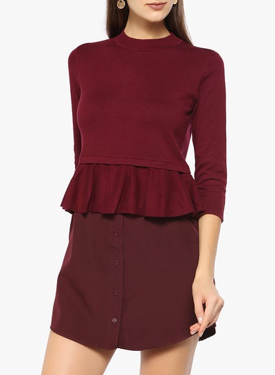 Buy Frill Knit Blouse Burgundy in UAE