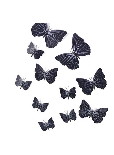 Buy 12-Piece 3D Butterfly Sticker Set Black in UAE