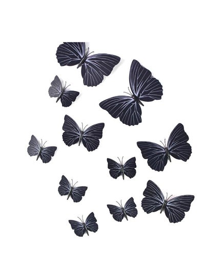 Buy 12-Piece 3D Butterfly Sticker Set Black in Saudi Arabia