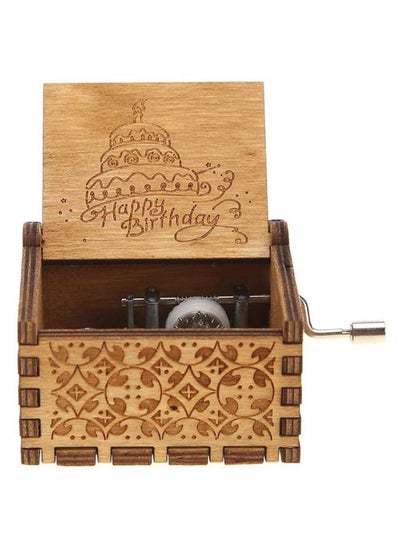 Buy Antique Carved Hand Crank Music Box Birthday Gift Brown 9*5.5*4.5centimeter in Saudi Arabia