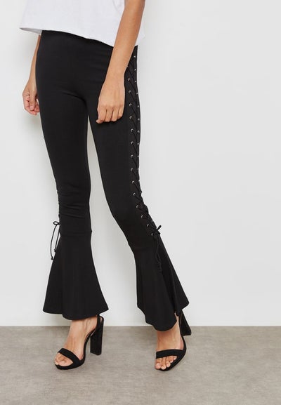 lace up flare leg pants