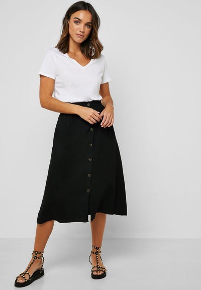 button front midi skirt black