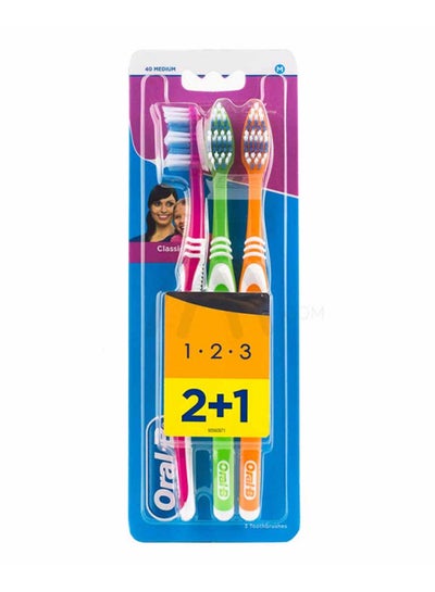 Buy 3-piece Classic Toothbrush Multicolour 15cm in UAE