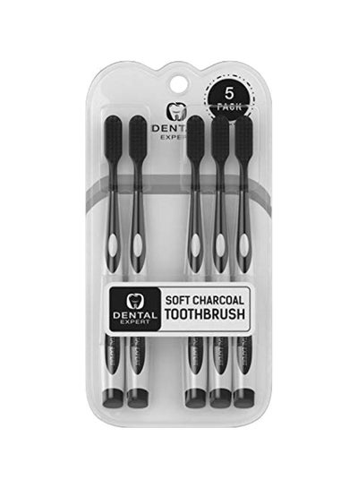 Buy 5-Piece Charcoal Slim Teeth Toothbrush Black/White in UAE