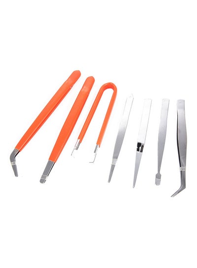 Buy 7-Piece Precision Tweezers Set Silver/Orange 7.5mm in Saudi Arabia