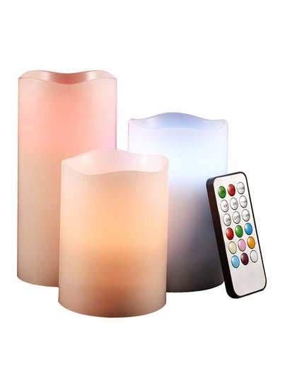 Buy 3-Piece Real Wax Flameless Candles With Remote Control Cream 6x5x4inch in Egypt