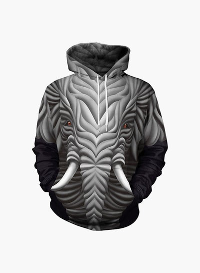 Buy 3D Printing Long Sleeve Hoodie Grey/Black in UAE