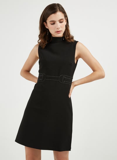 Buy Stitch Belt Shift Dress Black in Saudi Arabia