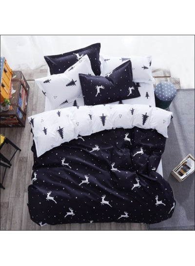 Buy 4-Piece Gorgeous Floral Design Duvet Cover Set Cotton Black/White in UAE