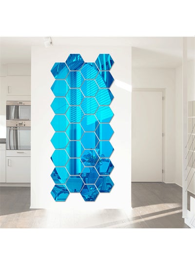 Buy Hexagonal Acrylic Mirror Wall Sticker Blue in UAE