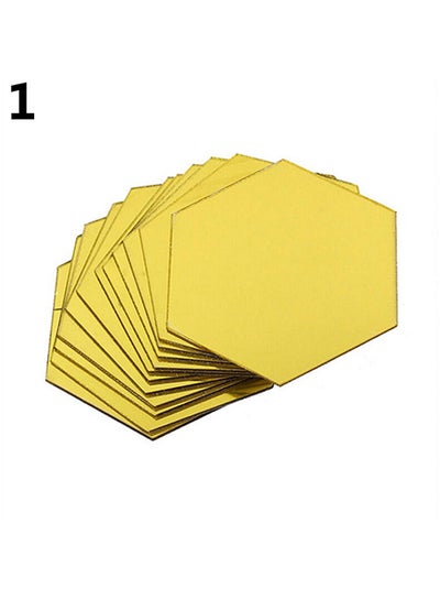 Buy 12-Piece Mirror Hexagon Removable Acrylic Wall Stickers Gold 80X70X40centimeter in UAE