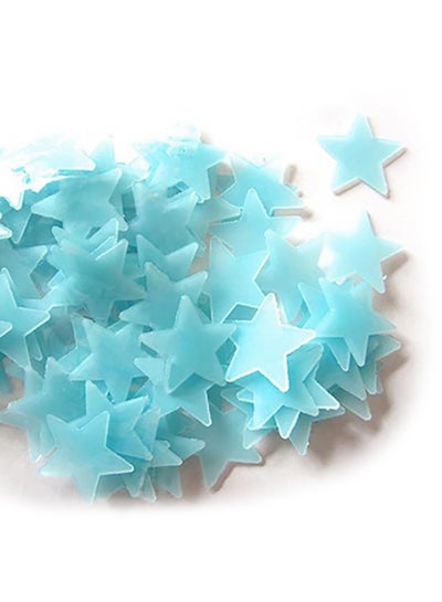 Buy 100-Piece Bedroom Fluorescent 3D Glow Luminous Stars Wall Stickers Lake Blue in Saudi Arabia