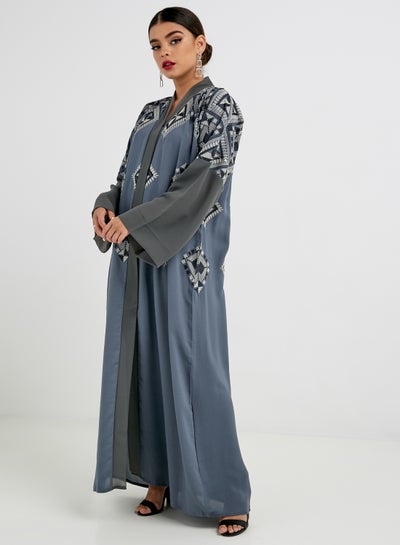 Buy Detailed Embroidered Abaya Grey in UAE