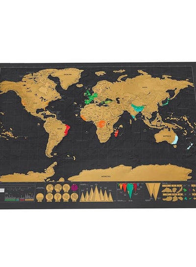 Buy Scratch Off World Travel Map Poster Wall Sticker Yellow/Black in UAE