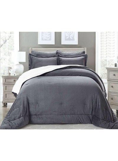 Buy 6-Piece King Size Comforter Set Faux Fur Grey in UAE