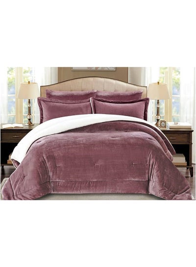 Buy 6-Piece King Size Comforter Set Faux Fur Purple in UAE