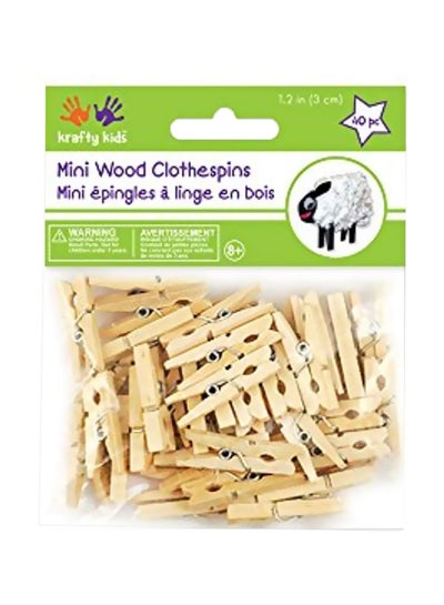 Buy 40-Piece Mini Wood Clothespins Beige 3cm in Saudi Arabia
