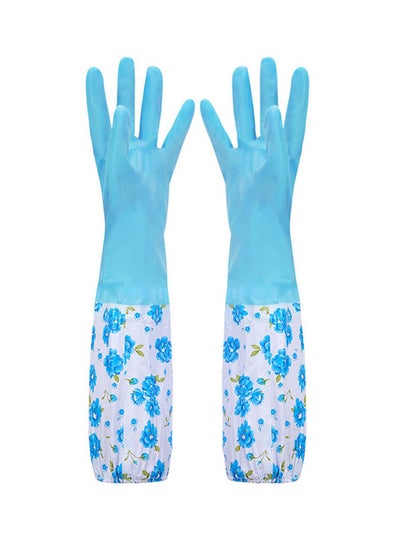 Buy Waterproof Dish Washing Rubber Gloves Blue in UAE