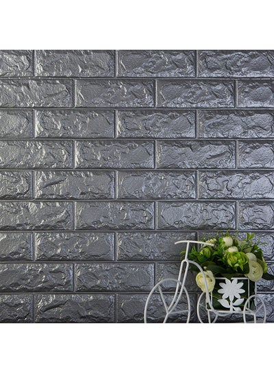 Buy 3D Foam Brick Pattern Wall Sticker Grey 60x15centimeter in UAE