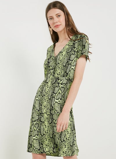 اشتري Snake Print Midi Dress Green في السعودية