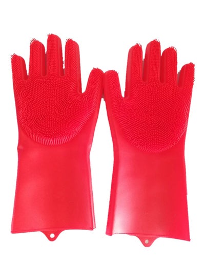 Buy Magic Dishwashing Gloves Red 33 x 12cm in UAE