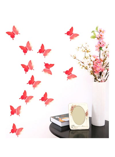 Buy 12-Piece 3D Butterfly Wall Sticker Red 0.02kg in UAE