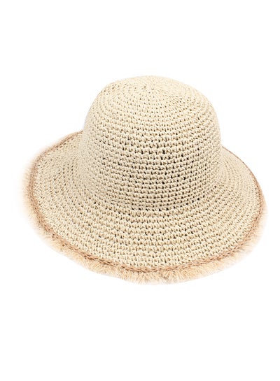 Buy Foldable Straw Hat Beige in Saudi Arabia