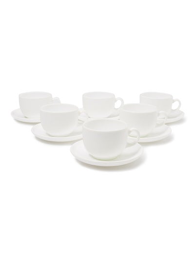 Buy 12-Piece Plain Cup And Saucer Set White 220ml in UAE