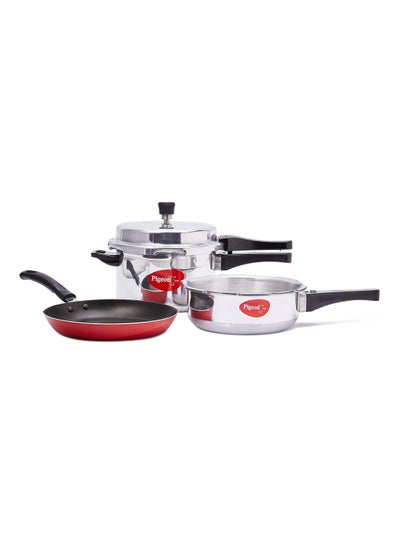 Buy Super Combo Pack Cooker, Pan And Frying Pan Red/Black/Silver 24centimeter in UAE