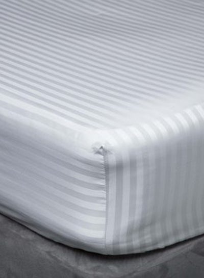 اشتري Double Fitted  Satin Stripe Bed Sheet قطن White 150x200 سنتيمتر في الامارات