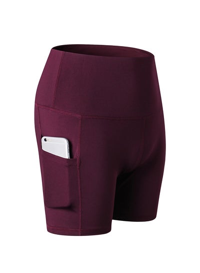 اشتري Stretchable High Waist Yoga Short Pants Burgundy في الامارات