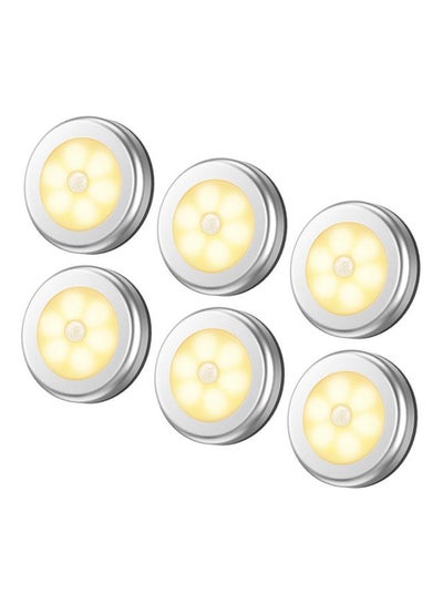 Buy 6-Pieces Cordless Battery-Powered LED Night Motion Sensor Light Yellow 8x8x2cm in Saudi Arabia