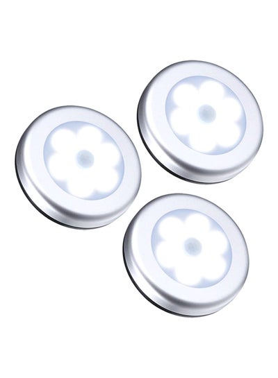 Buy 3-Pieces Cordless Battery-Powered LED Night Motion Sensor Light White 1.7x8cm in UAE