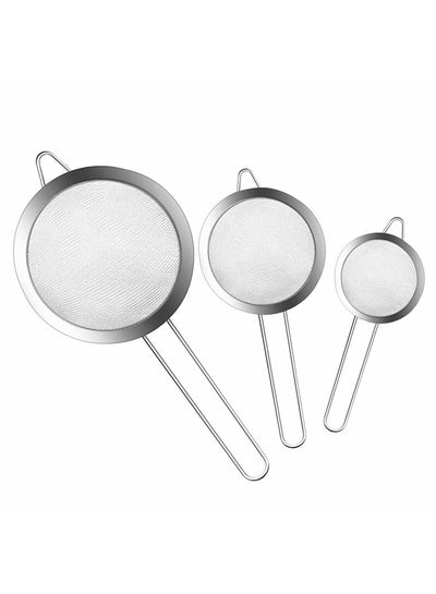 Buy Set Of 3 Premium Fine Mesh Strainers Silver 4.64inch in Saudi Arabia