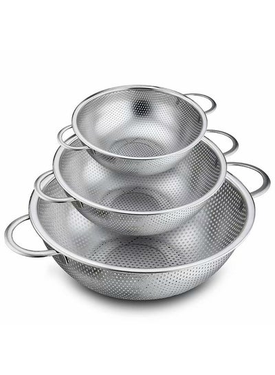 Buy Set Of 3 Stainless Steel Micro-Perforated Colanders Strainers Silver in Egypt