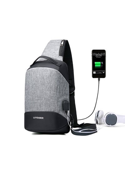 Buy Multi-Functional Crossbody Bag With USB Charging Port Grey in UAE