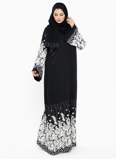 Buy Floral Design Abaya Black in UAE