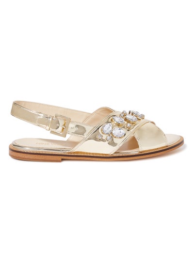 Buy Synthetic Flat Sandals Light Gold in UAE