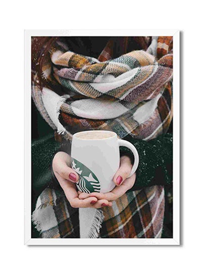 Buy In Cold Holding White Starbucks Mug Wall Art Painting Multicolour 32x22x2cm in Saudi Arabia