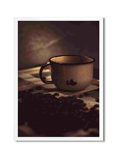 Buy White Coffee Cup With Beens Wall Art Painting Multicolour 32x22x2centimeter in Saudi Arabia