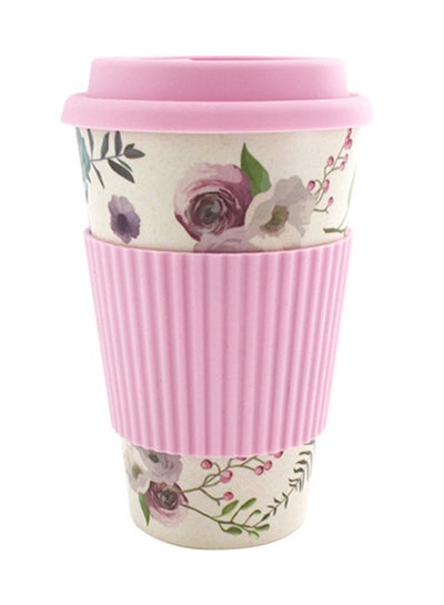 Buy Floral Design Travel Mug With Lid And Sleeve Pink 9.6 x 15.4 x 9.7cm in Saudi Arabia