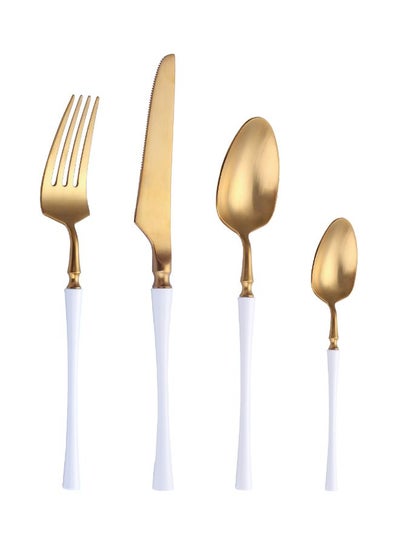 Buy 4-Piece Tableware Cutlery Set Gold/White 26.5 x 20.4 x 3.3centimeter in Saudi Arabia