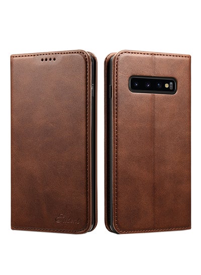 Buy Protective Wallet Leather Case Cover For Samsung Galaxy S10 Plus Brown in Saudi Arabia