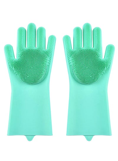 Buy Temperature Resistant Waterproof Antiskid Dishwashing Glove Green 35 x 15.5cm in UAE