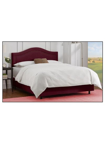 Buy Inset Nail Button Bed Without Mattress Burgundy 160 x 200cm in UAE