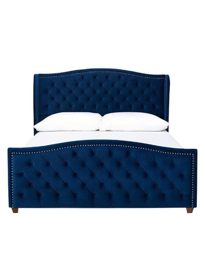 Buy Hand-Tufted Upholstered Bed With Mattress Navy Blue 200 x 200cm in UAE